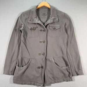 Prana Tori Utility Jacket Womens‎ Medium Gray Knit Mockneck Fleece Outdoors